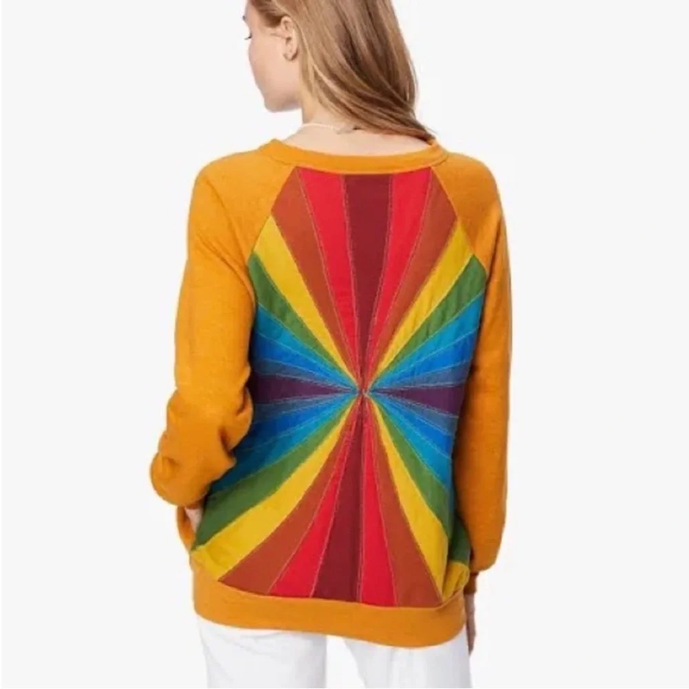 Aviator Nation Rainbow Sunburst Crewneck Sweatshirt Mustard - Picture 4 of 10